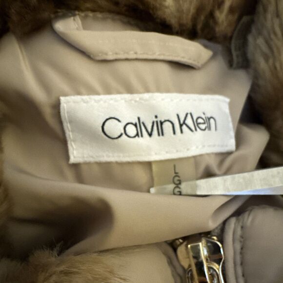 Calvin Klein Women’s Khaki Vest with Faux Fur Collar Gold Zipper Size L - Picture 3 of 8